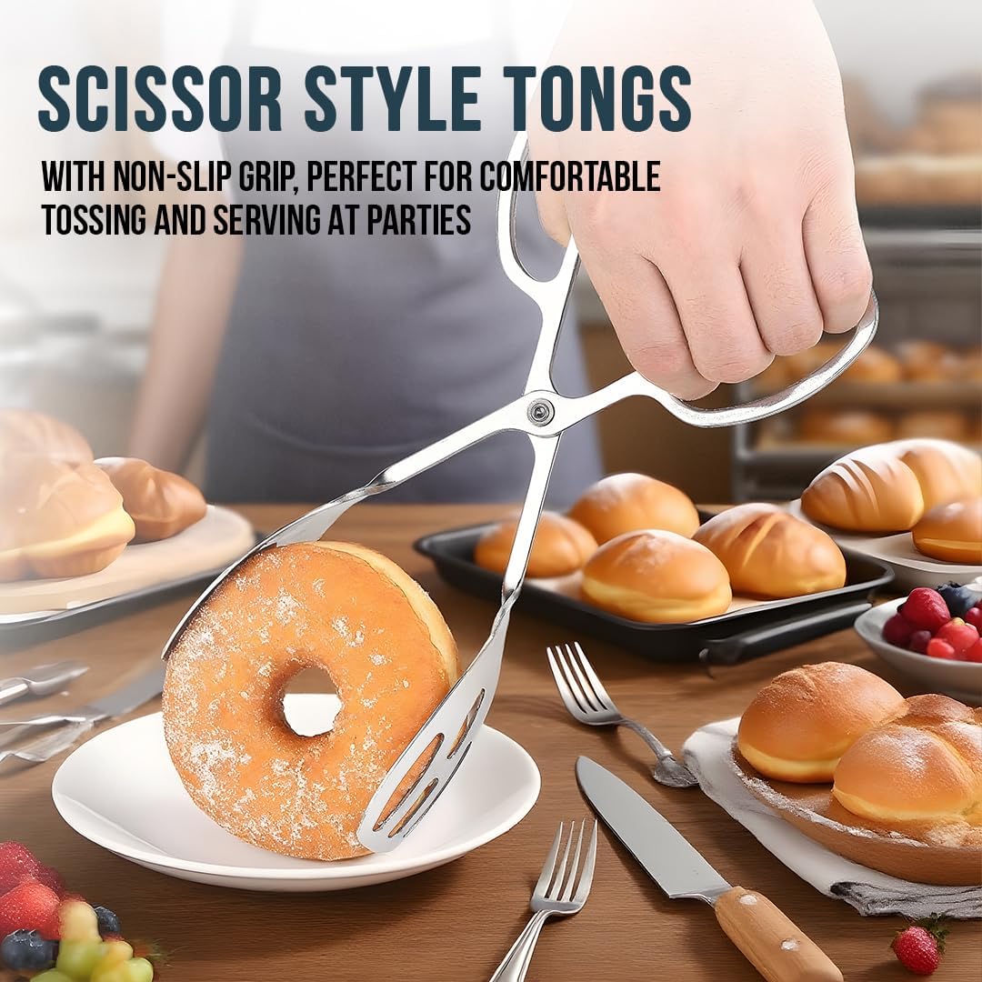 Salad Tongs for Serving 2 Pack - Premium Stainless Steel Scissor-Style, Non-Toxic, Heat-Resistant Salad Servers, Dishwasher Safe, Ideal for Buffet and Party Use (Gold)