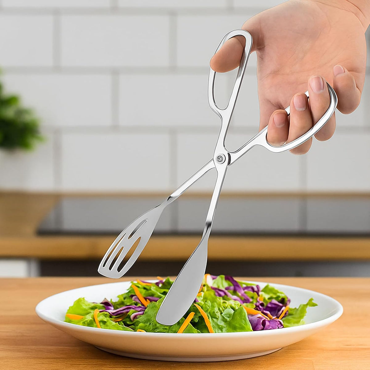 Salad Tongs for Serving 2 Pack - Premium Stainless Steel Scissor-Style, Non-Toxic, Heat-Resistant Salad Servers, Dishwasher Safe, Ideal for Buffet and Party Use (Gold)