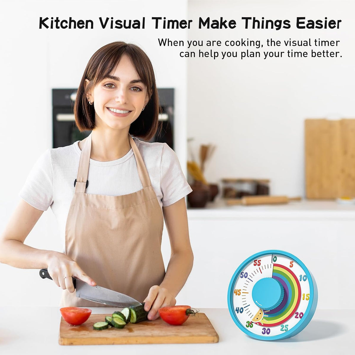 60-Minute Rainbow Visual Timer 6-Inch Mechanical Countdown Timers for Teaching, Meeting, Cooking, Working - Timer for Kids with Magnetic Backing (Blue)