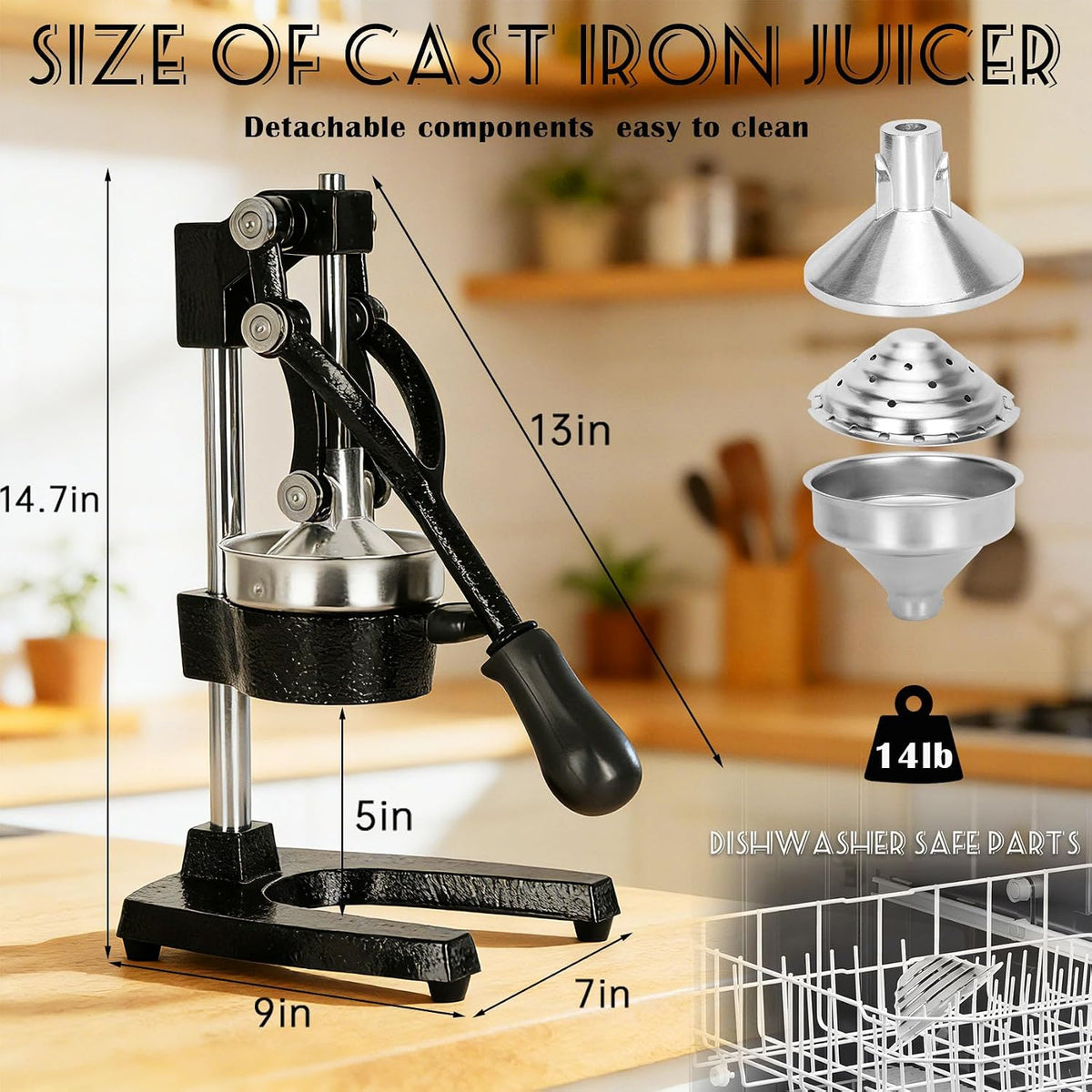 Cast Iron Juicer Hand Press Heavy Duty, Orange Juicer