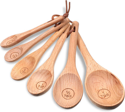 6pcs Wooden Measuring Spoons and Scoops Set Measurings Tablespoons Natural Retro Measuring Scoops for Measurings Dry Ingredients(1/8 tsp+1/4 tsp+1/2 tsp+1 tsp+1/2 tbsp+1 tbsp)
