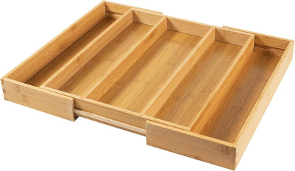 Bamboo Expandable Kitchen Drawer Organizer, Adjustable Utensil Holder and Cutlery Tray Organiser, Drawer Divider for Silverware, Flatware, Knives in Kitchen, Bedroom, Living Room, 5 Slot