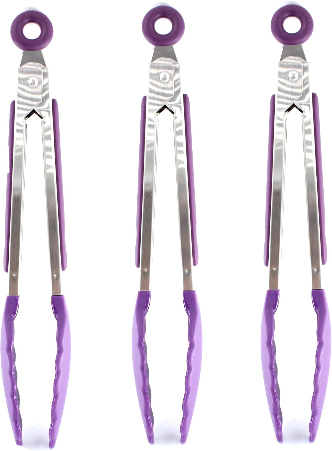 7-inch Mini Silicone Kitchen Tongs for Serving Food, Set of 3, Purple | Small Serving Tongs with Silicone Tips, Heat Resistant Utensils for Cooking, Grilling & Baking