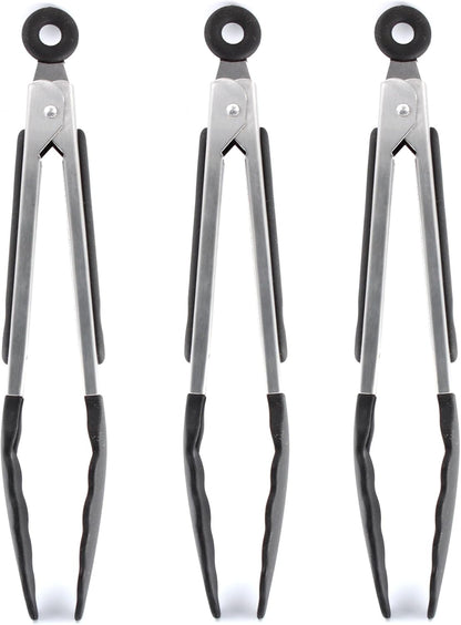 7-inch Mini Silicone Kitchen Tongs for Serving Food, Set of 3, Purple | Small Serving Tongs with Silicone Tips, Heat Resistant Utensils for Cooking, Grilling & Baking