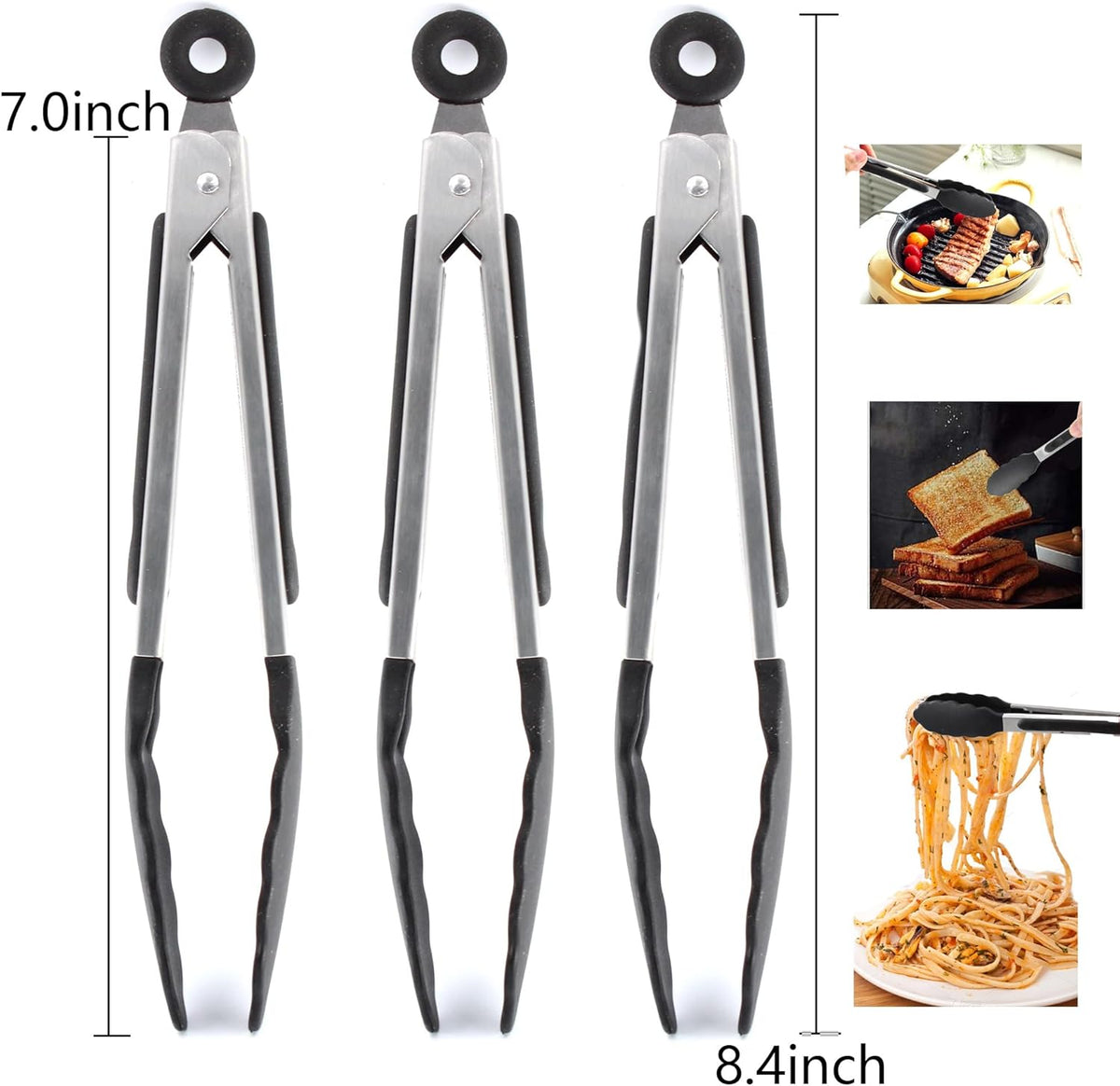 7-inch Mini Silicone Kitchen Tongs for Serving Food, Set of 3, Purple | Small Serving Tongs with Silicone Tips, Heat Resistant Utensils for Cooking, Grilling & Baking