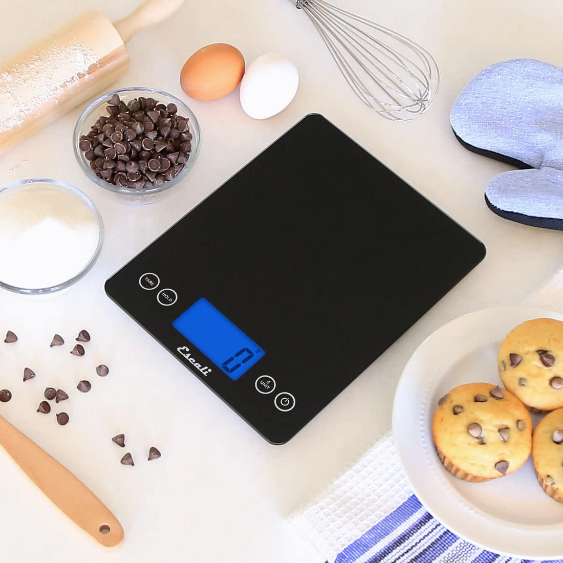 2210IB ArtiXL Extra-Large Glass Digital LCD Display Kitchen Scale, Measures Liquid and Dry Ingredients, Tare Function, 22lb Capacity, Black