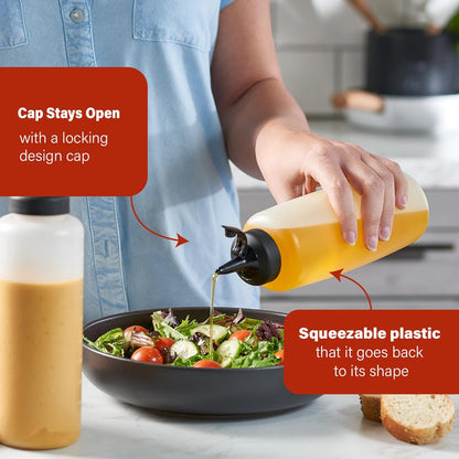 4 Pack Condiment Squeeze Bottles 24 Oz –Easy Pour Sauce Bottle With Leak Proof Snap Cap, Plastic Squeeze Bottles For Sauces, Condiment Containers, clear