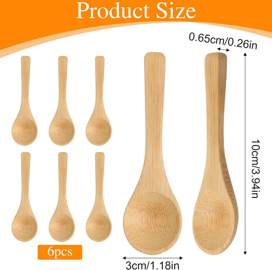 6PCS Small Wooden Spoons, 3.94 Inch Mini Wood Salt Spoon, Wooden Honey Spoon Teaspoon for Coffee Tea Spices Jars Sugar Seasoning Kitchen Supplies
