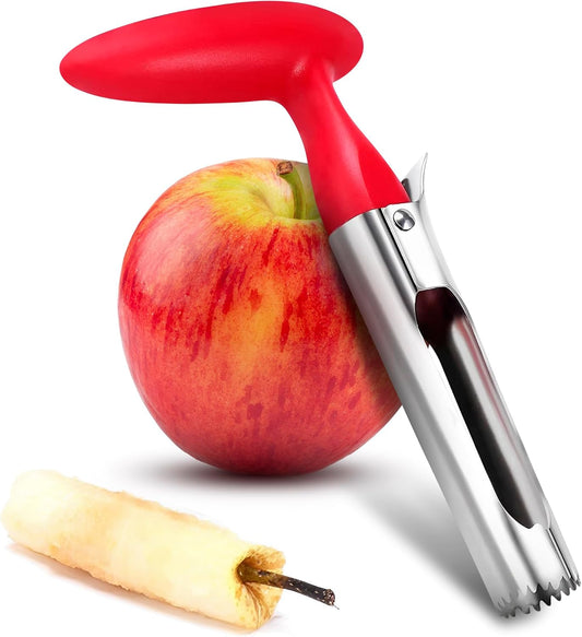 Apple Corer Tool, Stainless Steel Core Remover for Fruit, 7.3 Inches | Removes Centers from Apples, Tomatoes, Peppers, and Cupcakes - Durable, Food-Safe Steel, Ergonomic Red Handle, Easy to Clean
