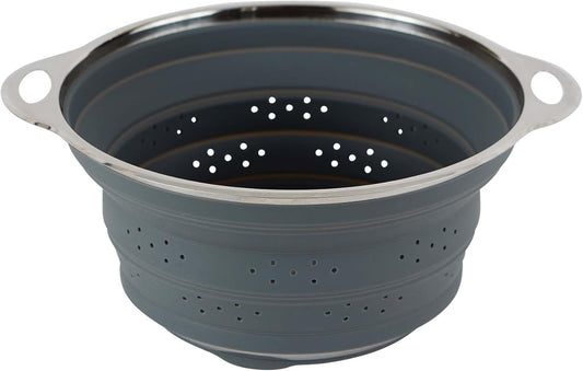 Collapsible Silicone & Stainless Steel Colander, Multipurpose Kitchen Steamer Strainer, Heat Safe Up to 445°F (230°C) Collapses Flat for Compact Storage, 9.5-Inches Diameter