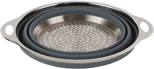 Collapsible Silicone & Stainless Steel Colander, Multipurpose Kitchen Steamer Strainer, Heat Safe Up to 445°F (230°C) Collapses Flat for Compact Storage, 9.5-Inches Diameter