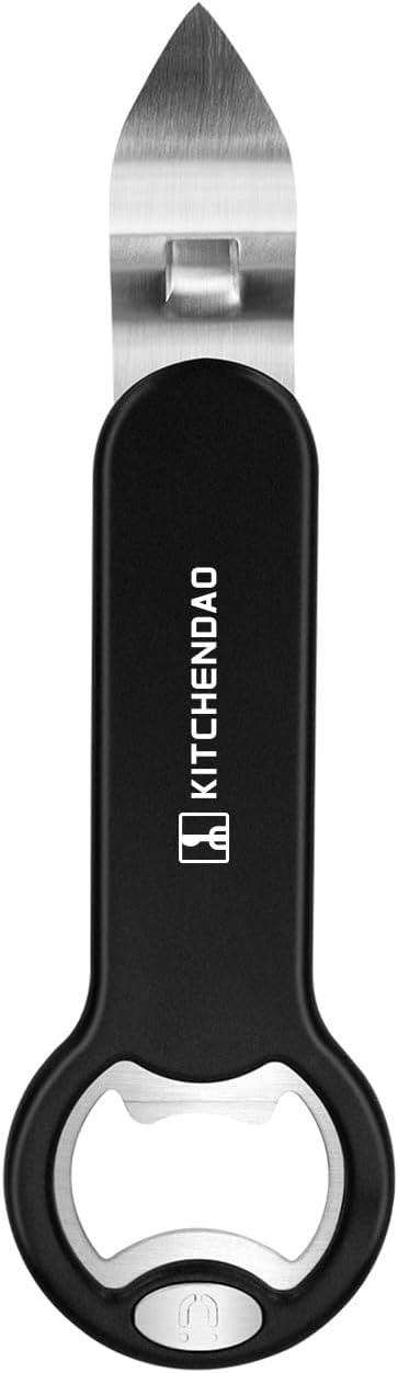 Magnetic Bottle and Can Opener for Refrigerator, Stainless Steel Manual Can Punch Opener for Liquid with Cap Catcher, Stick to Fridge for Easy Storage, Can Tapper Church Key with Magnet