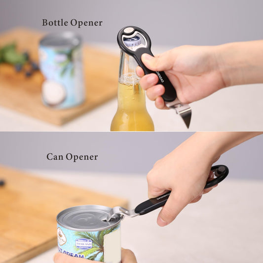 Magnetic Bottle and Can Opener for Refrigerator, Stainless Steel Manual Can Punch Opener for Liquid with Cap Catcher, Stick to Fridge for Easy Storage, Can Tapper Church Key with Magnet