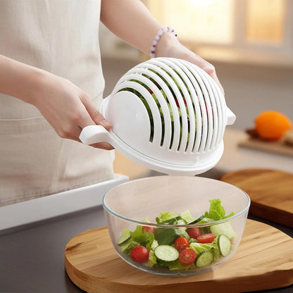 Easy-Spin Salad Cutter & Colander Bowl, Rotatable Veggie Strainer | BPA-free for fruit & veggie prep. Rotatable draining strainer, multi-functional, easy to use and clean;2 hole punch