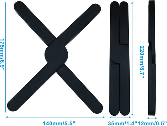 3 Pack Foldable Silicone Trivets, Black, X-Shaped