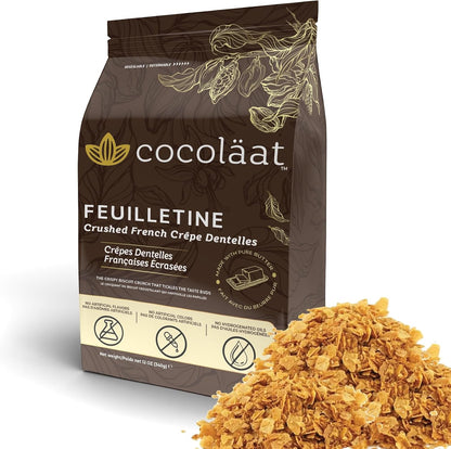 Feuilletine Crushed French Crêpe Dentelles | Crumbled Biscuit Crunch | Made With Real Butter | Imported from France | Resealable Stand Up Pouch | 12 oz/340 g