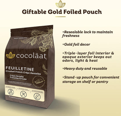 Feuilletine Crushed French Crêpe Dentelles | Crumbled Biscuit Crunch | Made With Real Butter | Imported from France | Resealable Stand Up Pouch | 12 oz/340 g