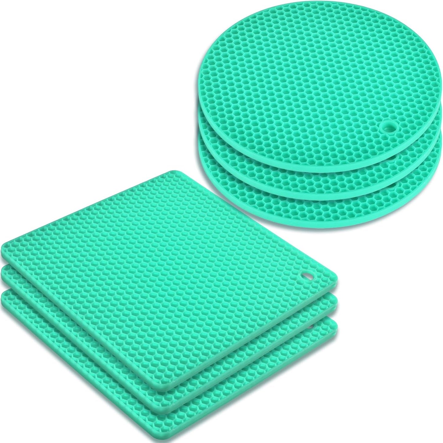 Silicone Square Trivets Mat, 6 Packs Multipurpose Non Slip Heat Resistant Pot Holder-Mint Green