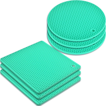 Silicone Square Trivets Mat, 6 Packs Multipurpose Non Slip Heat Resistant Pot Holder-Mint Green