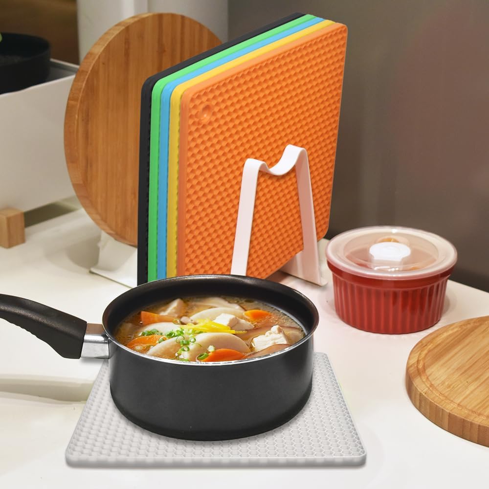 Silicone Square Trivets Mat, 6 Packs Multipurpose Non Slip Heat Resistant Pot Holder-Mint Green