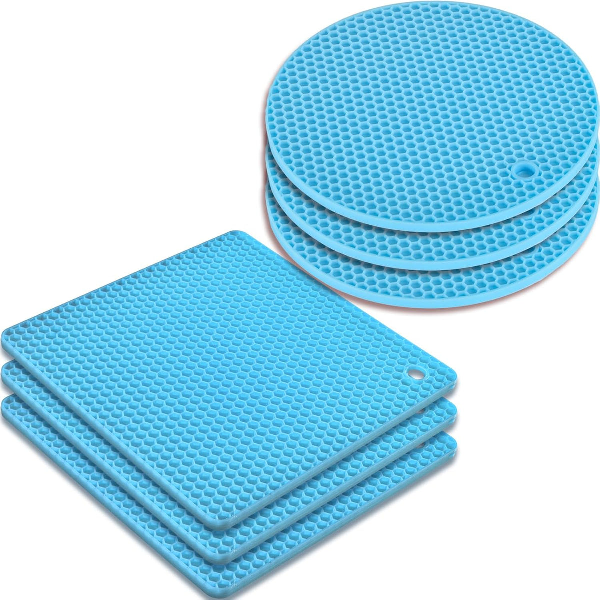 Silicone Square Trivets Mat, 6 Packs Multipurpose Non Slip Heat Resistant Pot Holder-Mint Green
