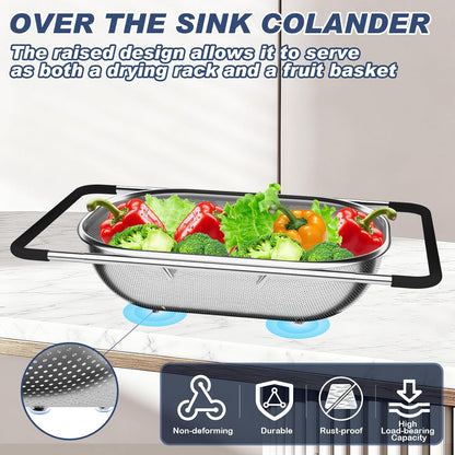 4-1 Colander with Bowl Set, Food Strainers and Colanders, Fruit Washing Bowl with Strainer, Rotatable Colander for Kitchen, Aesthetic Kitchen Gadget, Christmas & New Year Gifts - Beige