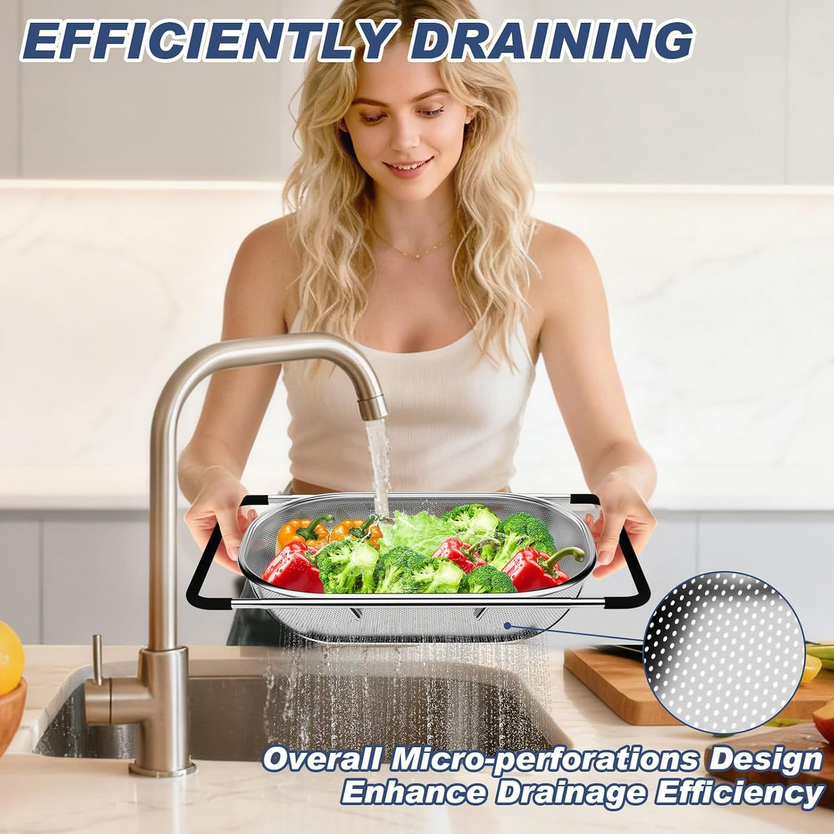 4-1 Colander with Bowl Set, Food Strainers and Colanders, Fruit Washing Bowl with Strainer, Rotatable Colander for Kitchen, Aesthetic Kitchen Gadget, Christmas & New Year Gifts - Beige