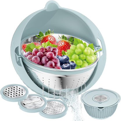 4-1 Colander with Bowl Set, Food Strainers and Colanders, Fruit Washing Bowl with Strainer, Rotatable Colander for Kitchen, Aesthetic Kitchen Gadget, Christmas & New Year Gifts - Beige