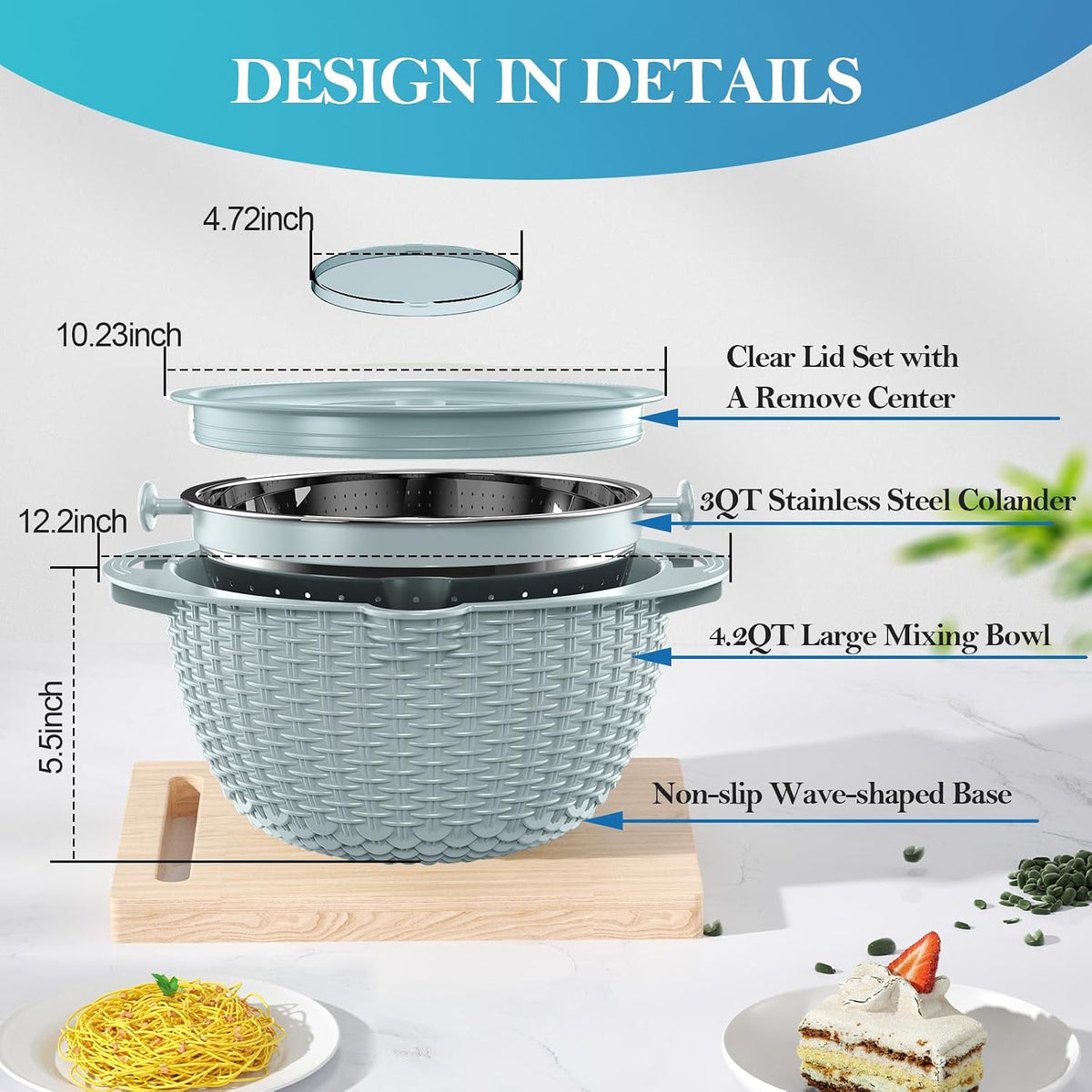 4-1 Colander with Bowl Set, Food Strainers and Colanders, Fruit Washing Bowl with Strainer, Rotatable Colander for Kitchen, Aesthetic Kitchen Gadget, Christmas & New Year Gifts - Beige