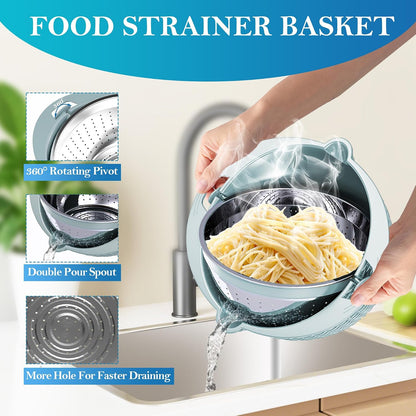 4-1 Colander with Bowl Set, Food Strainers and Colanders, Fruit Washing Bowl with Strainer, Rotatable Colander for Kitchen, Aesthetic Kitchen Gadget, Christmas & New Year Gifts - Beige