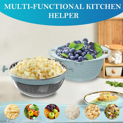 4-1 Colander with Bowl Set, Food Strainers and Colanders, Fruit Washing Bowl with Strainer, Rotatable Colander for Kitchen, Aesthetic Kitchen Gadget, Christmas & New Year Gifts - Beige