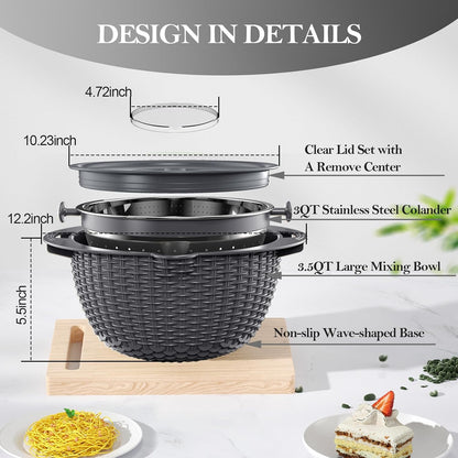 4-1 Colander with Bowl Set, Food Strainers and Colanders, Fruit Washing Bowl with Strainer, Rotatable Colander for Kitchen, Aesthetic Kitchen Gadget, Christmas & New Year Gifts - Beige
