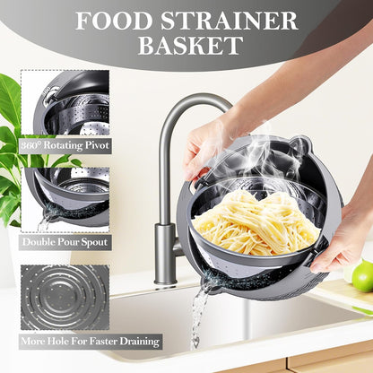 4-1 Colander with Bowl Set, Food Strainers and Colanders, Fruit Washing Bowl with Strainer, Rotatable Colander for Kitchen, Aesthetic Kitchen Gadget, Christmas & New Year Gifts - Beige