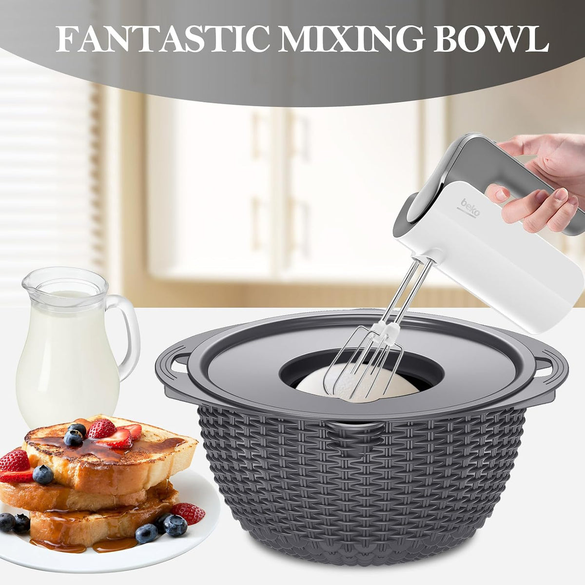 4-1 Colander with Bowl Set, Food Strainers and Colanders, Fruit Washing Bowl with Strainer, Rotatable Colander for Kitchen, Aesthetic Kitchen Gadget, Christmas & New Year Gifts - Beige