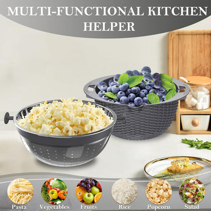 4-1 Colander with Bowl Set, Food Strainers and Colanders, Fruit Washing Bowl with Strainer, Rotatable Colander for Kitchen, Aesthetic Kitchen Gadget, Christmas & New Year Gifts - Beige