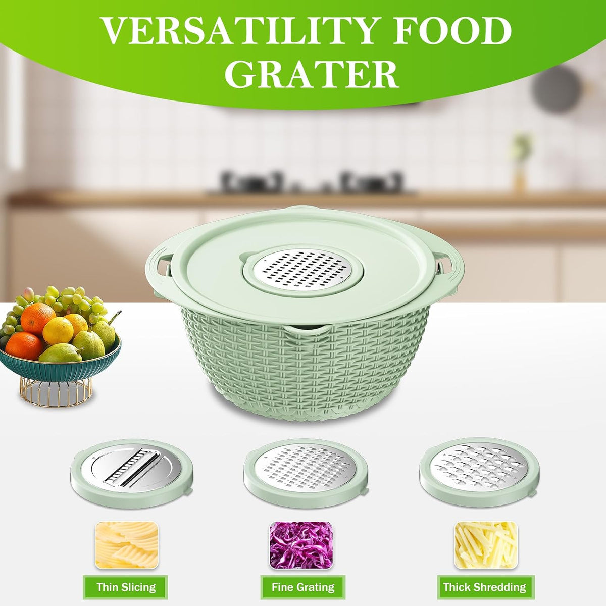 4-1 Colander with Bowl Set, Food Strainers and Colanders, Fruit Washing Bowl with Strainer, Rotatable Colander for Kitchen, Aesthetic Kitchen Gadget, Christmas & New Year Gifts - Beige
