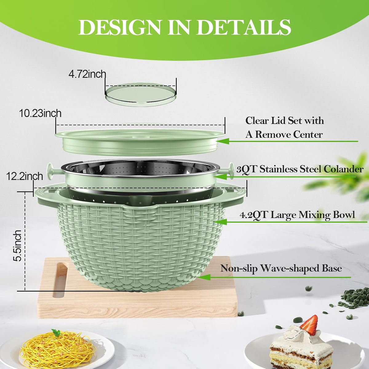 4-1 Colander with Bowl Set, Food Strainers and Colanders, Fruit Washing Bowl with Strainer, Rotatable Colander for Kitchen, Aesthetic Kitchen Gadget, Christmas & New Year Gifts - Beige