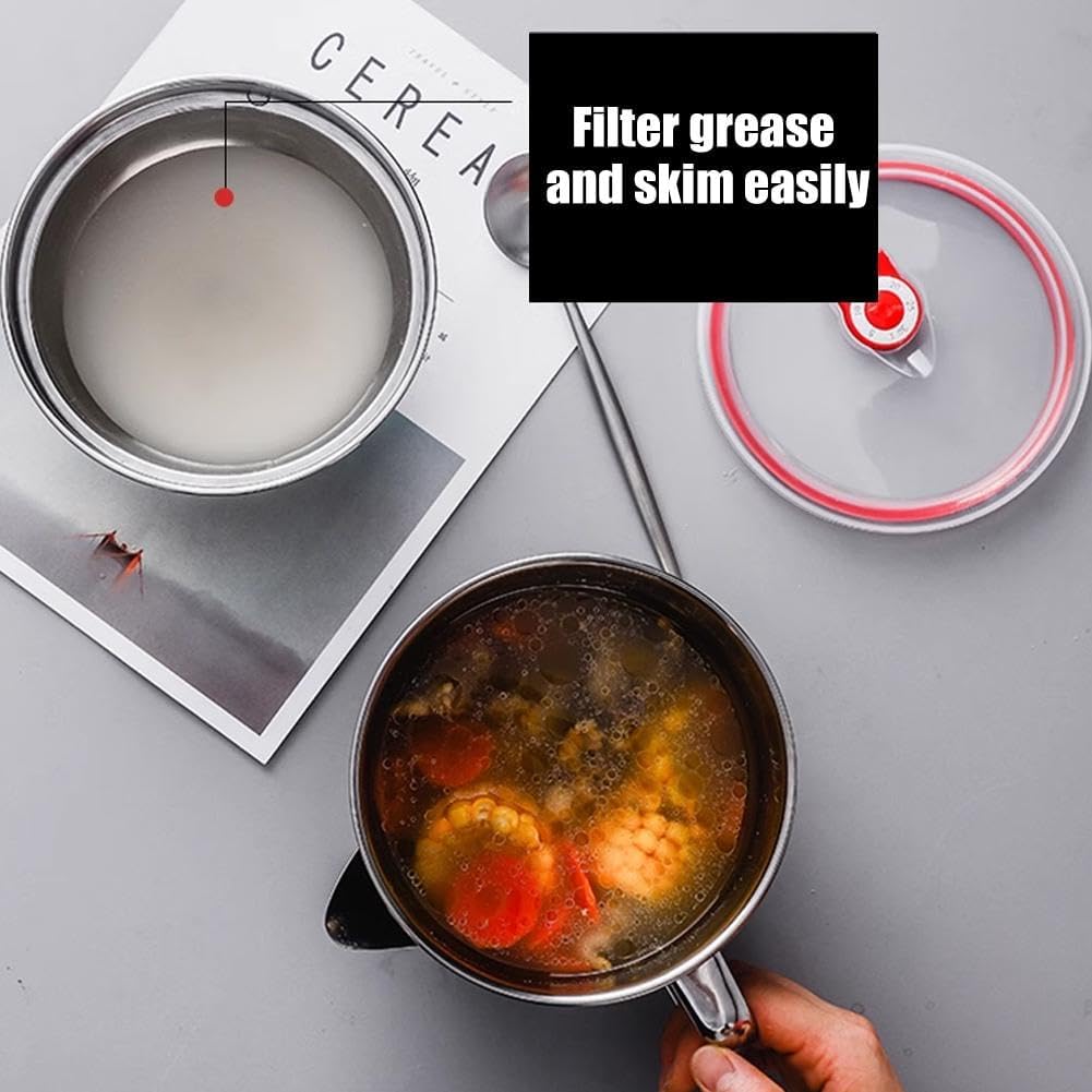 Fat Separator - Stainless Steel Gravy Fat Separator with Lid, Grease Separator for Roasting | Kitchen Gadgets, Meat Strainer for Grease with Handle, Remove Excess Oil from Soup Or Food