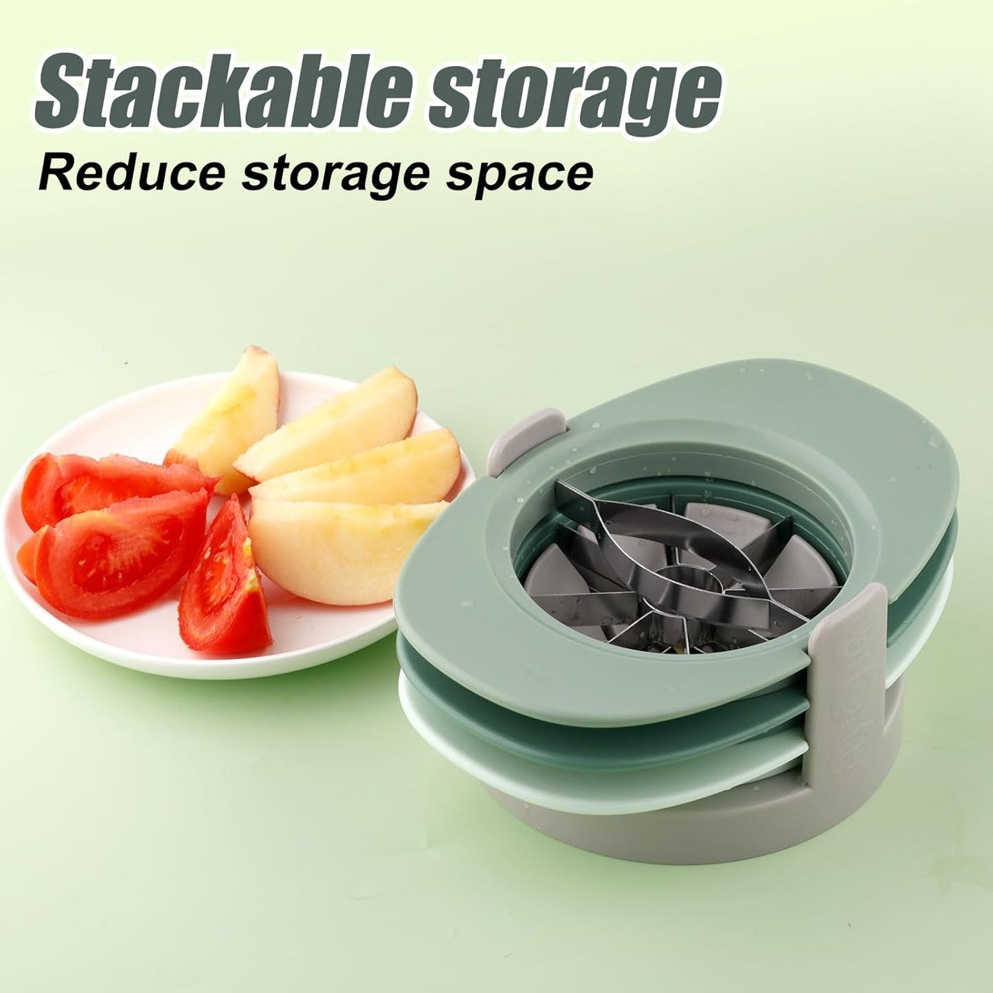 Fruit Cutter Slicer, 4 in 1 Apple Corer Remover Green 430 Stainless Steel Tomato Wedges Vegetable Cutter 8 Slices Multifunctional Kitchen Tool for Fruit & Vegetable Cutting