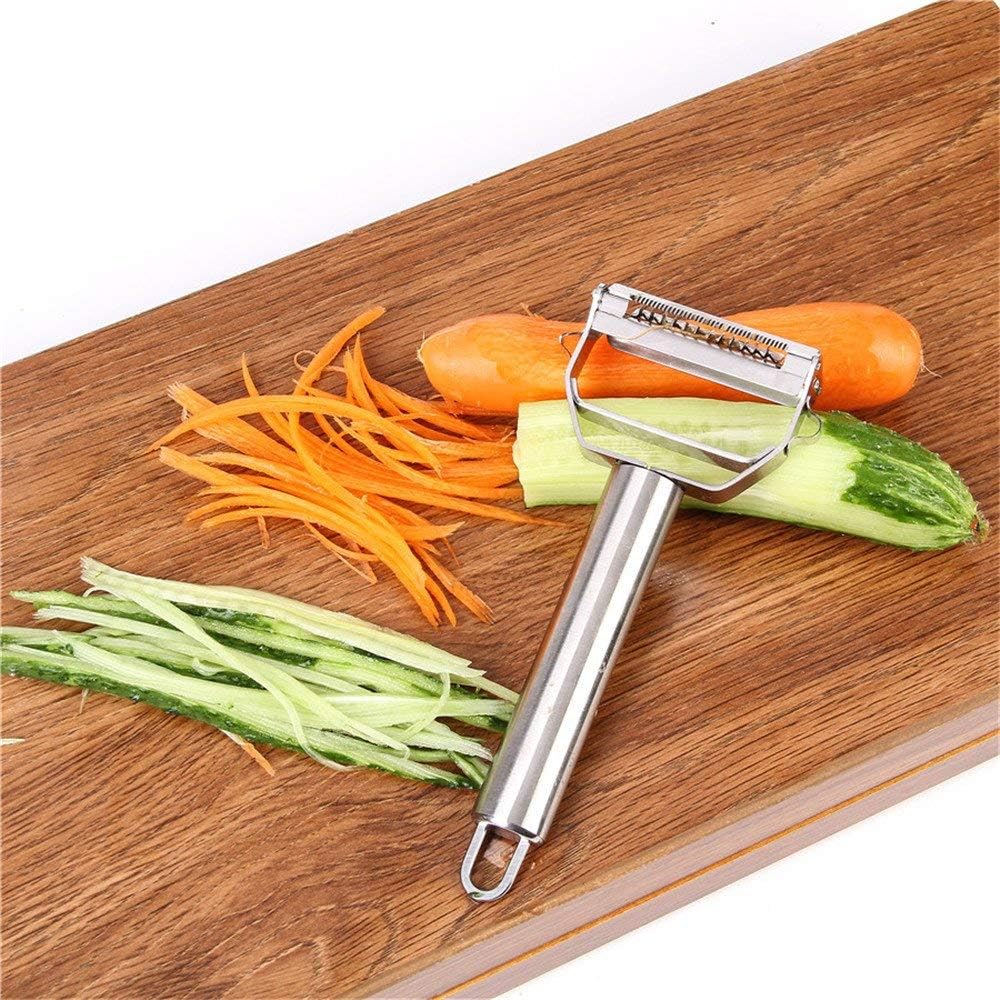 Vegetable Peeler，Stainless Steel 2 in 1 Julienne Vegetable Peeler Perfect for Carrot Potato Melon Gadget Vegetable Fruit (Silver)