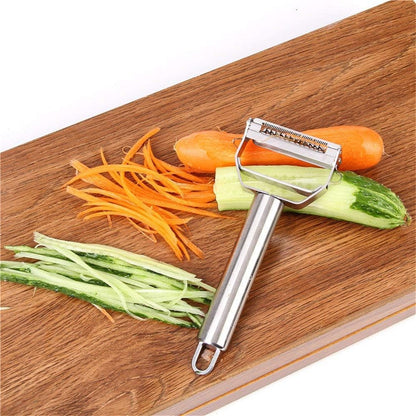 Vegetable Peeler，Stainless Steel 2 in 1 Julienne Vegetable Peeler Perfect for Carrot Potato Melon Gadget Vegetable Fruit (Silver)