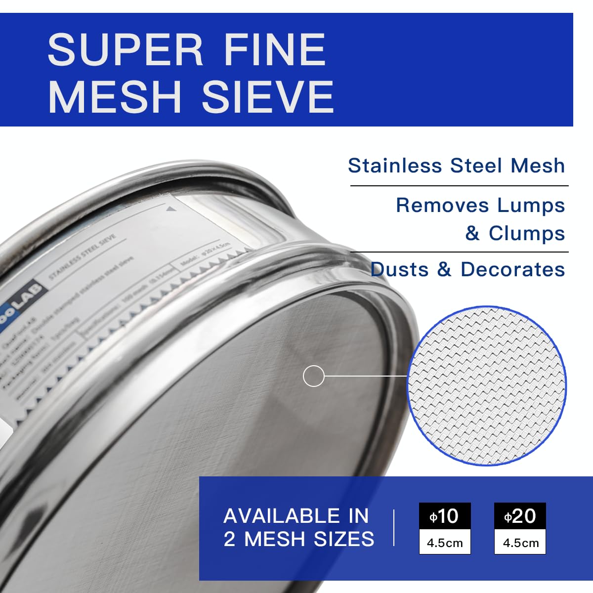 Lab Sieves 150 Mesh, Economy Test Sieve #150 Mesh, 8'' Diameter, 304 Stainless Steel Wire Cloth φ20×4.5cmm
