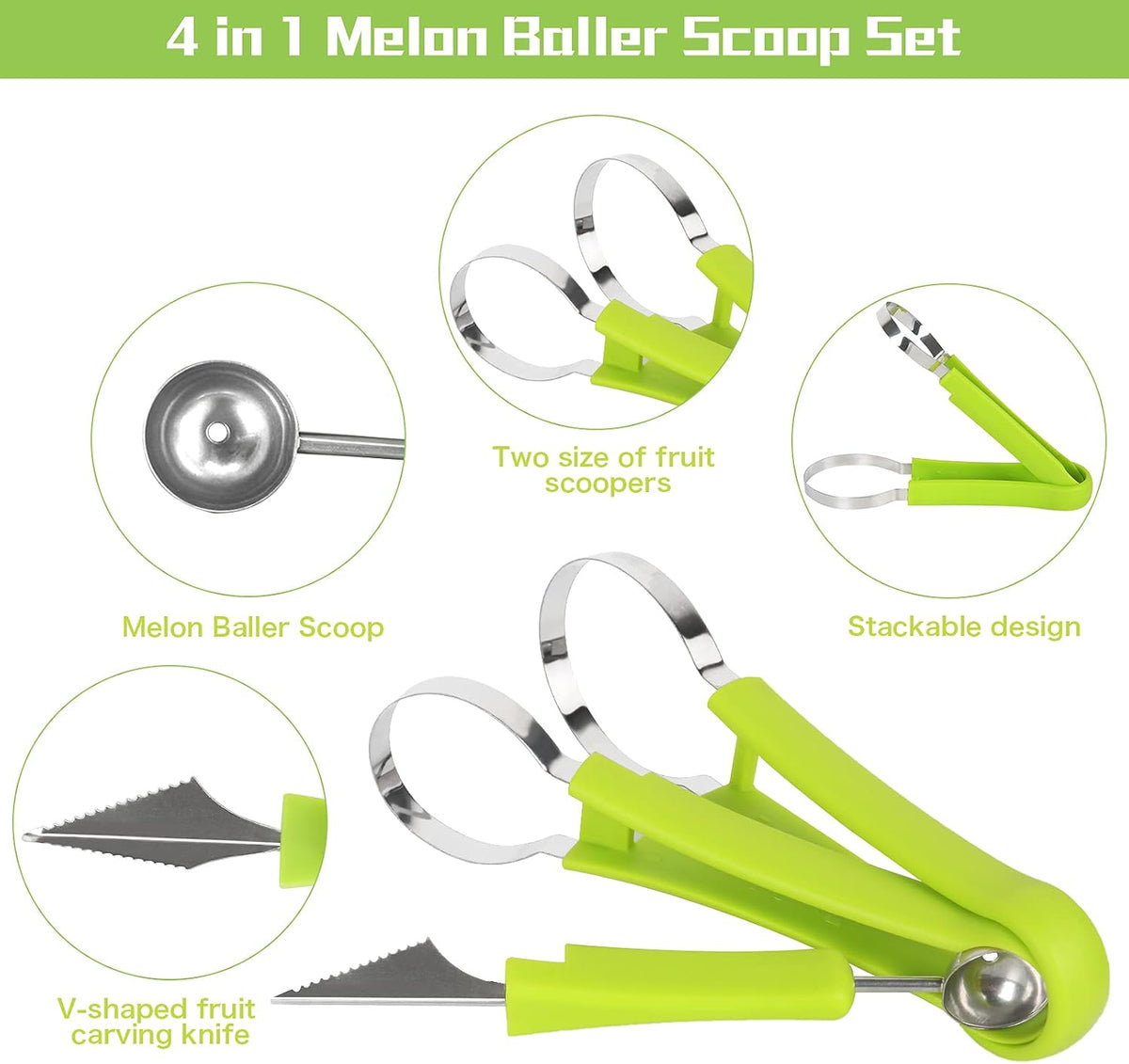 14 Pack Melon Baller Scoop Set - 4 in 1 Stainless Steel Fruit Tool Set Fruit Scooper Seed Remover with Fruit Vegetable Cutter Shapes Set Fruit Peeler for Fruit Slicer Dig Pulp Separator