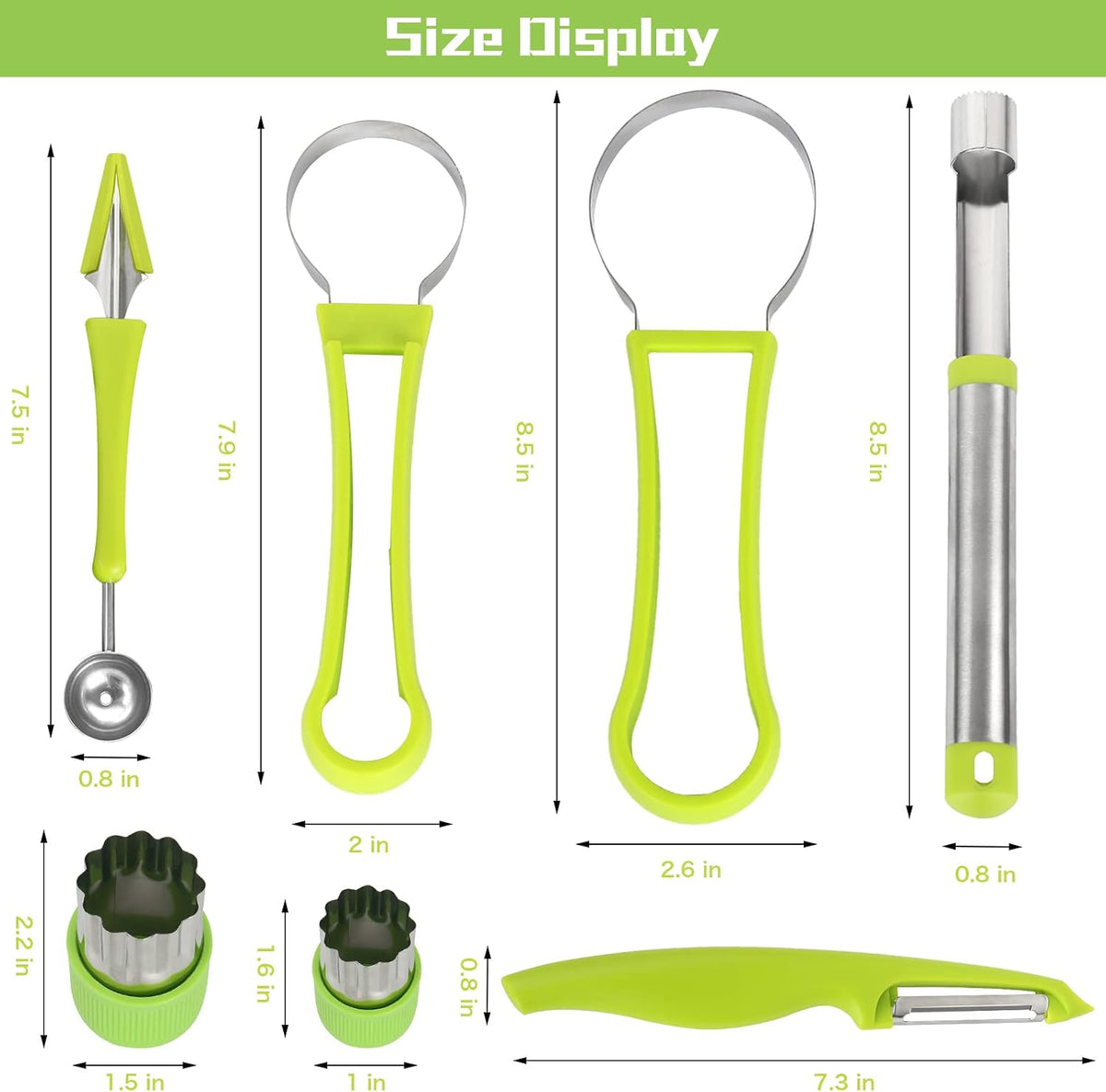 14 Pack Melon Baller Scoop Set - 4 in 1 Stainless Steel Fruit Tool Set Fruit Scooper Seed Remover with Fruit Vegetable Cutter Shapes Set Fruit Peeler for Fruit Slicer Dig Pulp Separator