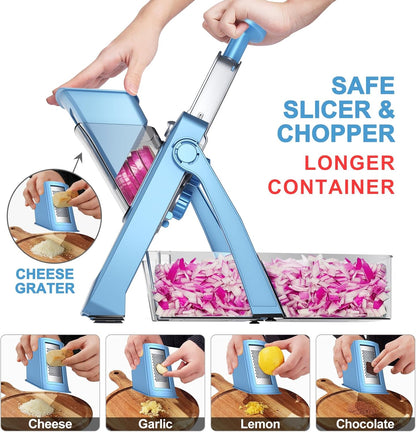 SupMaKin Safe Mandoline Slicer Plus for Kitchen Adjustable Vegetable Slicer | 0.1-8mm, Cut Resistant Stainless Steel Blades,Potato Fry Cutter, Onion Chopper, Detachable,Foldable Dishwasher Safe, Gifts