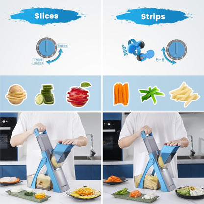 SupMaKin Safe Mandoline Slicer Plus for Kitchen Adjustable Vegetable Slicer | 0.1-8mm, Cut Resistant Stainless Steel Blades,Potato Fry Cutter, Onion Chopper, Detachable,Foldable Dishwasher Safe, Gifts