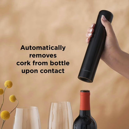Automatic Electric Corkscrew Wine Opener, Cordless Rechargeable, One-Touch Operation, Sleek Shiny Black Finish, Easy to Use for Wine Lovers