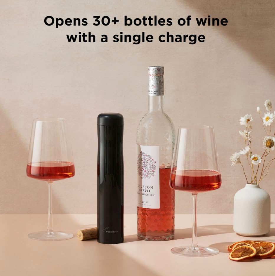 Automatic Electric Corkscrew Wine Opener, Cordless Rechargeable, One-Touch Operation, Sleek Shiny Black Finish, Easy to Use for Wine Lovers