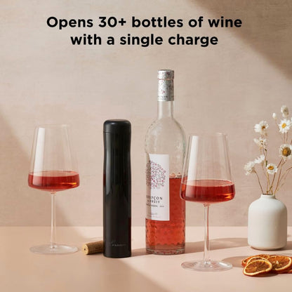 Automatic Electric Corkscrew Wine Opener, Cordless Rechargeable, One-Touch Operation, Sleek Shiny Black Finish, Easy to Use for Wine Lovers