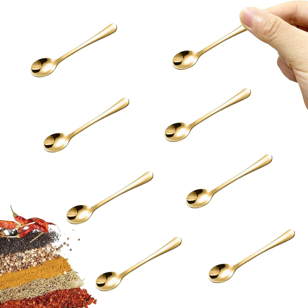 8 PCS Tiny Stainless Steel Spoons for Spices Jars, Mini Size 2.87", Cute Small Stainless Steel Condiment Spoons for Spices, Salt, Sugar, Pepper, Honey, Fun Little Scoops